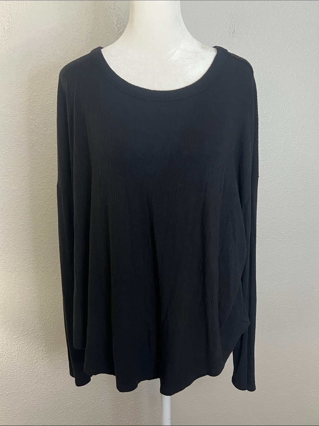 Lou & Grey Ribbed Scoopneck Long Sleeve Tshirt Black Size Xlarge